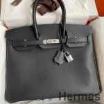 Hermes Birkin 35 Retourne Handmade Bag in Black Swift Leather