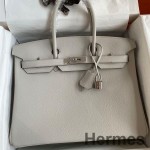 Hermes Birkin 35 Retourne Handmade Bag in Pearl Grey Epsom Calfskin