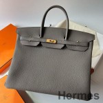 Hermes Birkin 40 Retourne Handmade Bag In Etain Clemence Leather
