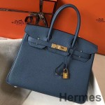 Hermes Blue Agate Clemence Birkin 30cm Bag