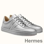 Hermes Boomerang Sneakers In Silver Epsom Leather