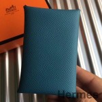 Hermes Calvi Card Holder In Blue Jean Epsom Leather