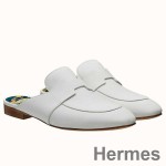 Hermes Catena Mules In White Calfskin