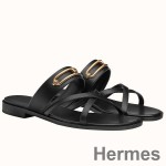 Hermes Claire Sandals In Black Calfskin