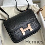 Hermes Constance 18 Handmade Bag In Black Alligator Crocodile Skin