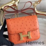Hermes Constance 18 Handmade Bag In Orange Ostrich Leather