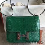 Hermes Constance 24 Handmade Bag In Green Niloticus Crocodile