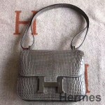 Hermes Constance 24 Handmade Bag In Grey Niloticus Crocodile