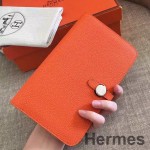 Hermes Dogon Duo Wallet In Orange Clemence Leather