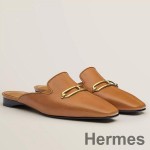 Hermes Esmee Mules in Brown Calfskin
