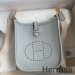Hermes Evelyne Mini Handmade Bag in Blue Brume Clemence Leather