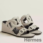Hermes Figari 55mm Wedge Sandals In Ivory Nappa Leather