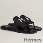 Hermes Galerie Sandals In Black Calfskin