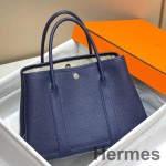 Hermes Garden Party 30 Bag In Blue Saphir Taurillon Leather