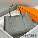 Hermes Garden Party 30 Bag In Gris Meyer Taurillon Leather