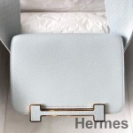 Hermes Geta Handmade Bag In Blue Brume Chevre Mysore Leather