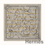 Hermes Grey/Yellow Panoplie Equestre Eyeliner Shawl 140