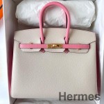 Hermes HSS Birkin 25 Sellier Bag in Craie and Rose Confetti Epsom Calfskin