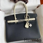 Hermes HSS Birkin 30 Bicolor Bag in Black and Craie Epsom Calfskin