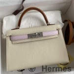 Hermes HSS Kelly Mini II Sellier Tri - color Bag In Craie/Pink/Gold Epsom Calfskin