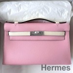Hermes HSS Kelly Pochette Bicolor Bag in Pink and Craie Swift Calfskin