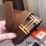 Hermes H Au Carre Belt Buckle & Brown 32mm Strap