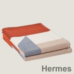 Hermes H Drapeau Blanket in Terracotta and Grey Cashmere