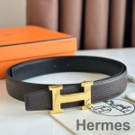 Hermes H Reversible Belt 32MM in Chocolate Clemence Leather