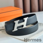 Hermes H Speed Reversible Belt 32MM in Black Clemence Leather