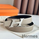 Hermes H Speed Reversible Belt 32MM in Grey Clemence Leather