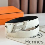 Hermes H Speed Reversible Belt 32MM in White Epsom Calfskin
