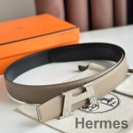 Hermes H Take Off Reversible Belt 32MM in Grey Clemence Leather