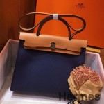 Hermes Herbag Zip 31cm Bag In Brown And Blue