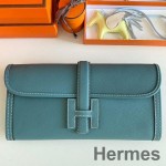 Hermes Jige Elan 29 Clutch Bag In Blue Jean Epsom Leather