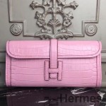 Hermes Jige Elan 29 Clutch In Pink Crocodile Leather