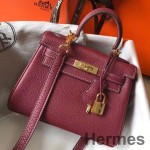 Hermes Kelly 20cm Bag In Bordeaux lemence Leather GHW