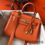 Hermes Kelly 20cm Bag In Orange Clemence Leather GHW