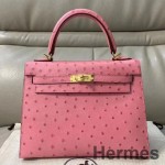 Hermes Kelly 25cm Handmade Bag In Terre Cutie Ostrich Skin