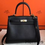 Hermes Kelly 25cm Retourne Handmade Bag In Black Swift Leather