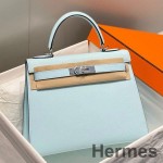 Hermes Kelly 25cm Sellier Bag In Blue Brume Epsom Leather