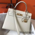 Hermes Kelly 28cm Bag In White Epsom Leather GHW