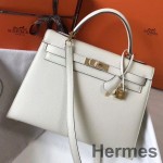 Hermes Kelly 32cm Bag In White Epsom Leather GHW