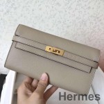 Hermes Kelly Classic Long Wallet In Grey Epsom Leather