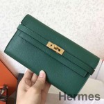 Hermes Kelly Classic Long Wallet In Malachite Epsom Leather