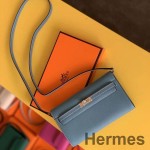 Hermes Kelly Classique To Go Wallet In Blue Jean Epsom Calfskin