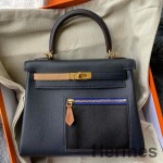 Hermes Kelly Colormatic 25 Handmade Bag in Blue Nuit Swift Leather