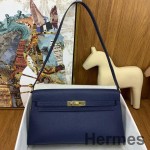 Hermes Kelly Elan Handmade Bag In Blue Saphir Chevre Mysore Leather