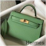 Hermes Kelly Mini II Bag In Vert Criquet Epsom Leather GHW