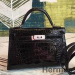 Hermes Kelly Mini II Handmade Bag In Black Alligator Crocodile