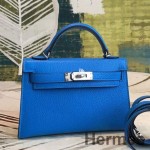 Hermes Kelly Mini II Handmade Bag In Blue Chevre Leather